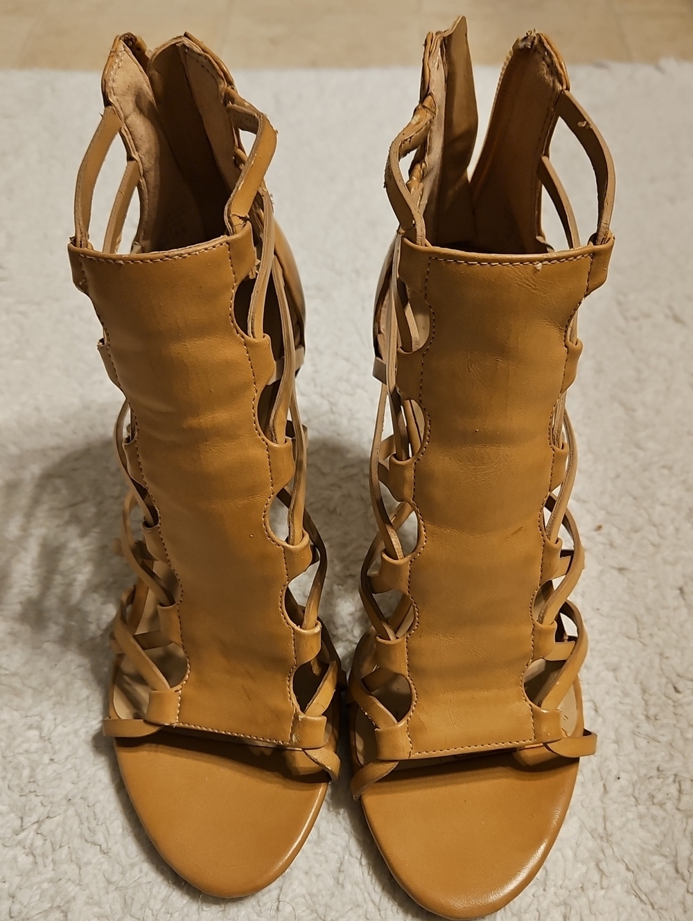 Aldo Mustard Tan Strappy Gladiator Heels
